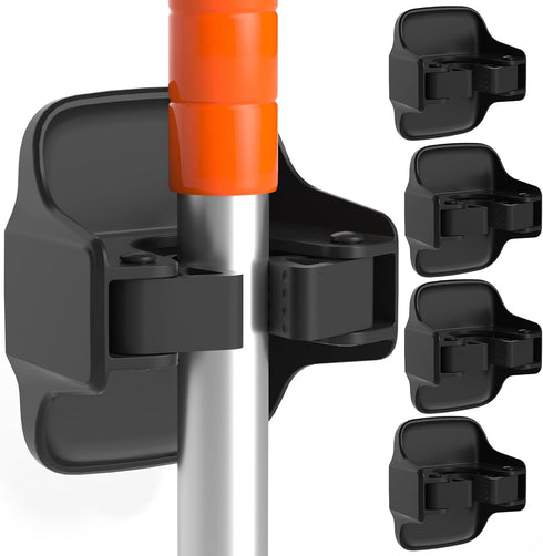5 Pack Broom Holder Wall Mount Mop Grippers No Drilling Self Adhesive Anti-Slip Mop Handle Hanger Dustpan and Broom Organizer-Black...