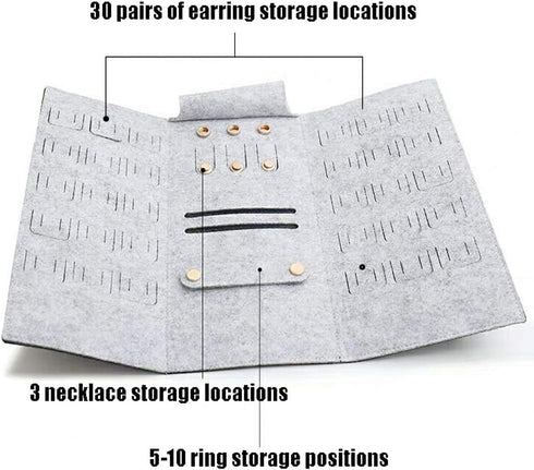 1 Piece Foldable Jewelry Roll Bag Travel Jewelry Roll Organizer Roll Up Organizer Case for Necklaces, Earrings, Rings, Chains, Bracelets, Brooches...