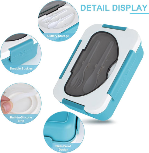 Bento Lunch Boxes for Adults, Blue, 5 Compartment Lunch Box Containers, Reusable & Leakproof, 9 x 6.5 x 2.7 in...