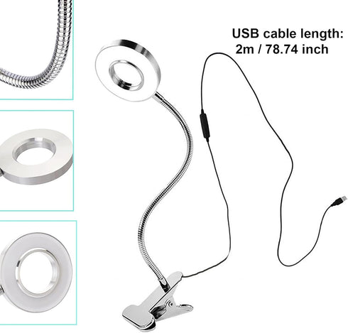USB Desk Light with Clip, LED Eye-Caring Reading Lights with 3 Color Modes, 10 Brightness Dimmable and Long Flexible Gooseneck Portable Lamp for D...