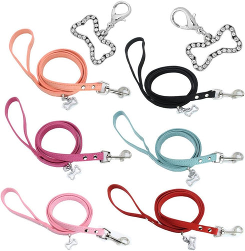 Puppy Collar and Leash with Bling Diamond, Pretty Crystal Sparkly Rhinestone Glitter Jewel Girls Cat Collars for XXS Xs Small Medium Pet Female Do...