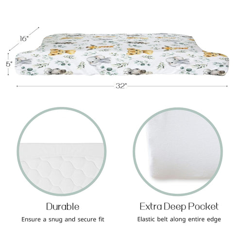 African Safari Jungle Animals Eucalyptus Leaf Changing Pad Cover Baby Girls Boys, Giraffe Elephant Lion Zebra Diaper Change Table Sheet, Stretchy ...