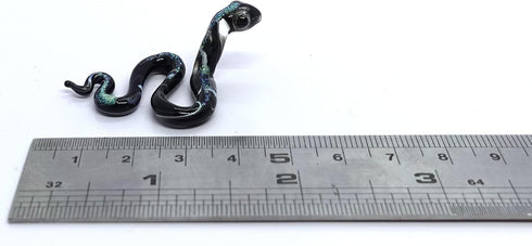 Snake Tiny Micro Figurines Hand Blown Glass Art Reptiles Animals Collectible Gift Home Décor (Black)...