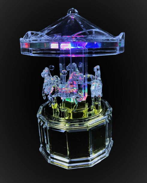 Mechanical Wind-up Carousel Music Box with LED Lights Transparent Acrylic Melody Castle in The Sky Carrying You...
