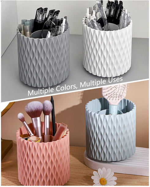 Rotating Pen Pencil Holder for Desk, 5 Slots Unique White Desk Pen Organizer Easthetic Desktop Supplies and Accessories for Women Girls, Pen Cup P...