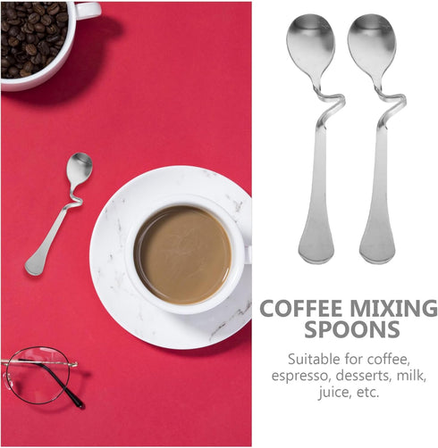 SOLUSTRE 6pcs Stainless Steel Espresso Spoon with Curved Handle Honey Milk Coffee Mixing Spoons Dessert Spoons for Specialty Ice Cream Appetizer S...