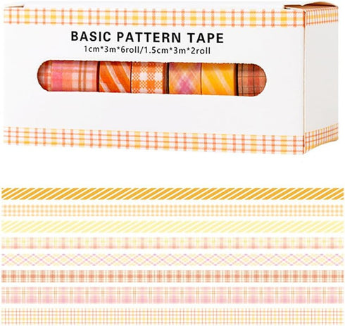 ZDOLAKIDS 8 Rolls Washi Tape Set Basic Orange Color Diagonal Stripe Plaid DIY DIY Masking Tapes Scrapbooking Supplies for Journaling Planners Jour...