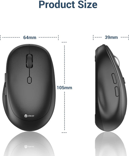 iClever Wireless Mouse, MD165 Dual Mode Wireless Mouse, Bluetooth Type-C Rechargeable Mouse, 2.4G Wireless Computer Mice with USB Receiver, 3 Devi...