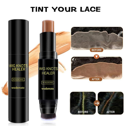 Wig Lace Dyeing Stick,Wig Knots Healer with Brush Portable Sweat-proof Natural,Hide Wig Knots&Grids,Hair Color Stick for Lace Wigs,Frontal Part,Ha...