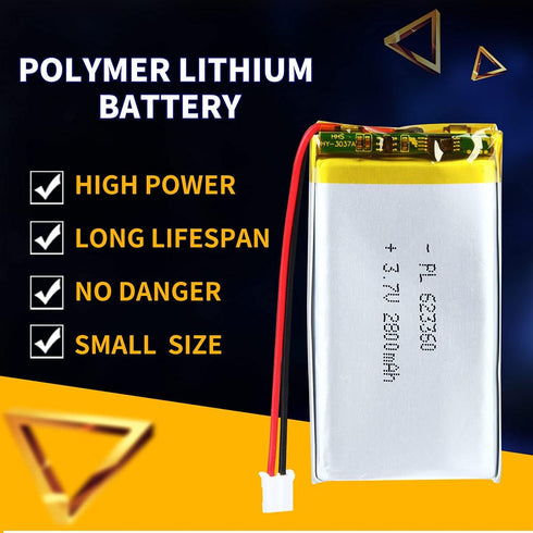 3.7V 2800mAh 623360 Lipo Battery Rechargeable Lithium Polymer ion Battery Pack with PH2.0mm JST Connector(Actually 1500mah)...
