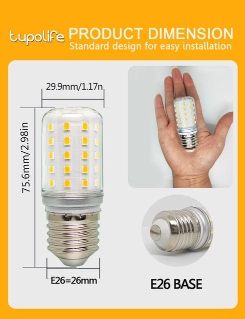 E26 LED Refrigerator Light Bulb AC100-265v 3.5W 40Watt Fridge Lamp for Appliance Frigidaire Freezer Bulb, 4W Warm White 3000K, 2 Pack...