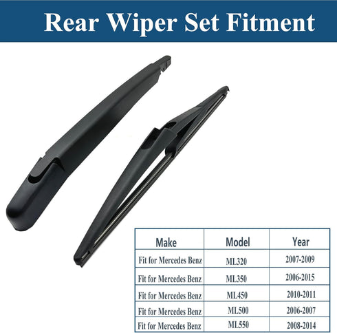 Rear Windshield Wipers Blade Arm Set for Mercedes-Benz ML-class, 2006-2015 ML350, 2007-2011 ML320, 2008-2011 ML450, 2008-2014 ML 550, GLE 63 AMG 2...