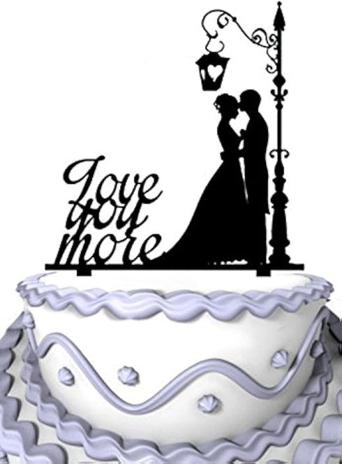 Meijiafei Cursive Love You More Groom and Bride Wedding Cake Topper Silhouette...