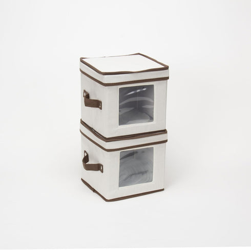 Household Essentials China Plate Storage Box, Holds 12 Dessert Plates or Bowls, Windowed Panel, Sturdy Frame and Reinforced Handles, Felt Cushions...