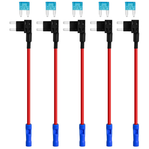 MuHize Mini Add-a-Circuit Fuse Tap 12V - 5 Pack Blade Fuse Holder w/ 15A Mini ATM Fuses, Waterproof & Anti-Rattle Design for Truck RV Marine...