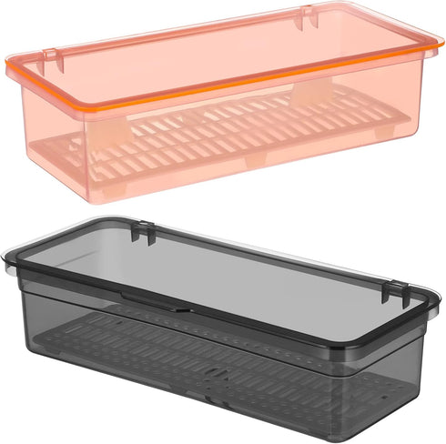 Zerodeko Clear Container 2pcs Silverware Organizer with Lid Covered Kitchen Cutlery Tray Plastic Drawer Organizer Tray Utensil Storage Container D...