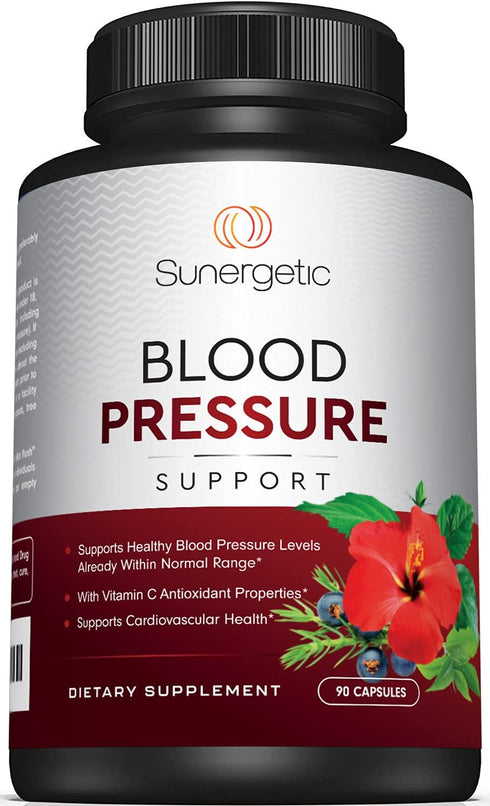 Premium Blood Pressure Support Supplement For Cardiovascular & Heart Health with Garlic, Hawthorn & Hibiscus - 90 Capsules...