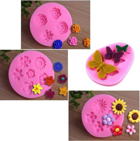 Flower Fondant Cake Silicone Mould Flower and Butterfly Candy Molds - for Cake Decoration,Chocolate Fudge, Polymer Clay, Soap, Confectionery Proje...