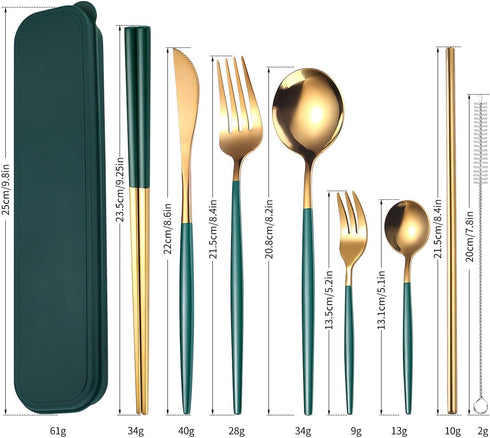 AARAINBOW 8 Pieces Stainless Steel Flatware Set Portable Reusable Cutlery Set Travel Utensils Set Including Chopsticks Knife Fork Spoon Straws Cle...