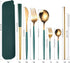 AARAINBOW 8 Pieces Stainless Steel Flatware Set Portable Reusable Cutlery Set Travel Utensils Set Including Chopsticks Knife Fork Spoon Straws Cle...