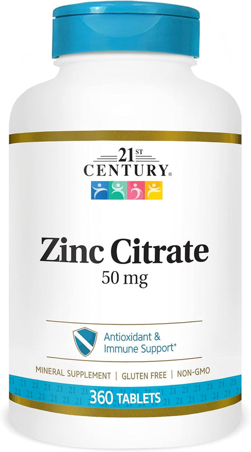 21st Century HealthCare Zinc Citrate Tablets 50mg, 360 Count, White...