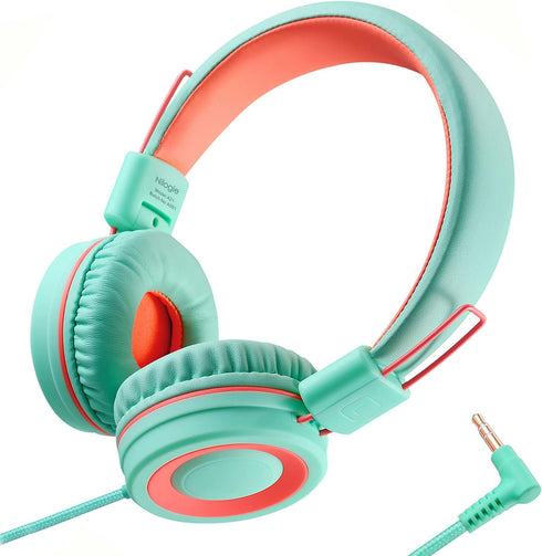 A21 Kids Headphones for School/PC/Cellphone/Airplane Travel with 3.5mm Jack Children Boys Girls Foldable Wired On-Ear Headset (Mint Coral)......