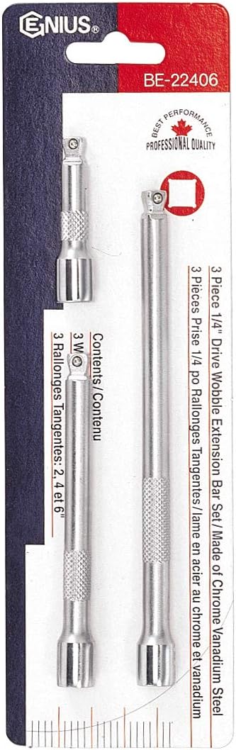 Genius Tools 3PC 1/4" Dr. Wobble Extension Bar Set - BE-22406...