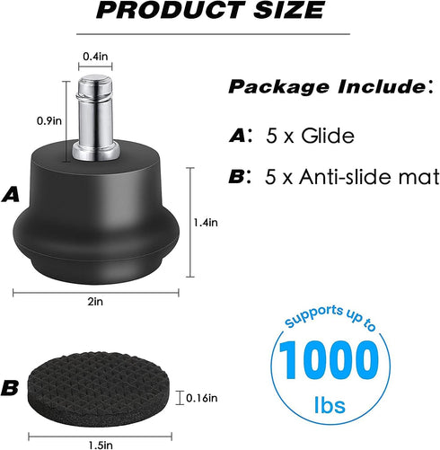 Bell Glides Replacement Office Chair or Stool Swivel Caster Wheels to Fixed Stationary Castors, Office Chair Wheels for Carpet - with Separate Sel...