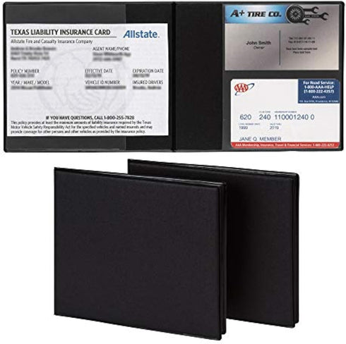 Samsill 2 Pack Car Registration and Insurance Holder, 5.25" x 4.75" Black Glove Box Organizer, Perfect for Multiple Vehicles...