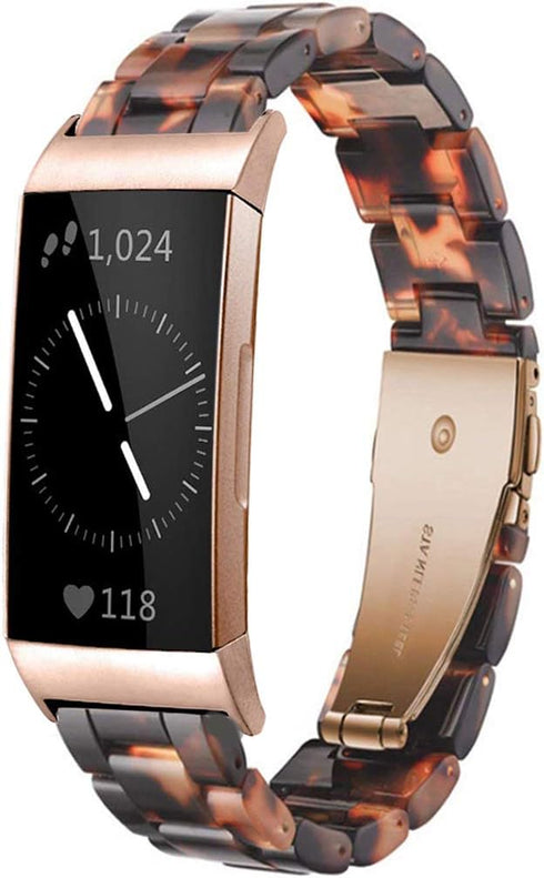 Resin Band Compatible with Fitbit Charge 4,Charge 3/3 SE,Women Men Resin Accessory Rose Gold Buckle Band Wristband Strap Blacelet...