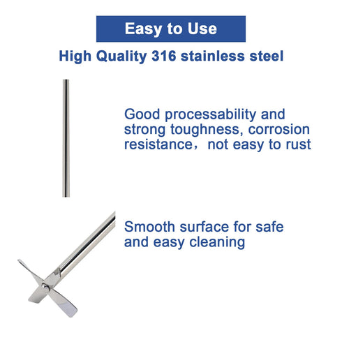 ONiLAB 18900071 316L Stainless Steel 4 Bladed Propeller Stirrer ?50 mm Stirrer Diameter, 8 mm Shaft Diameter, 400 mm Shaft Length...
