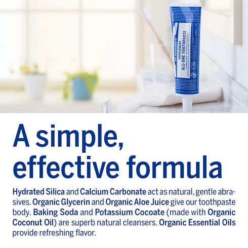 Dr. Bronner’s - All-One Toothpaste (Peppermint, 5 Ounce) - 70% Organic Ingredients, Natural and Effective, Fluoride-Free, SLS-Free, Helps Freshen ...