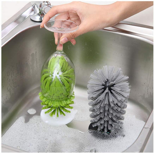 2PCS Glass Cleaning Brush with Suction Cup, Kitchen Bottle and Wine Cup Cleaner, Stable Washing for Cups, Mugs, Decanters and Jugs, Gray...