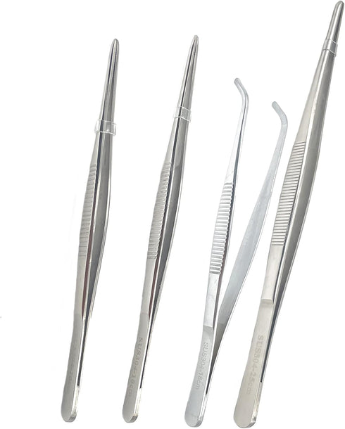 4Pcs 304 Stainless Steel Tweezers?6" 7" 8" 10" Tweezers with Precision Serrated Tips, Non-slip Multitool Tweezer for Jewelry Hobby Crafts Cooking ...