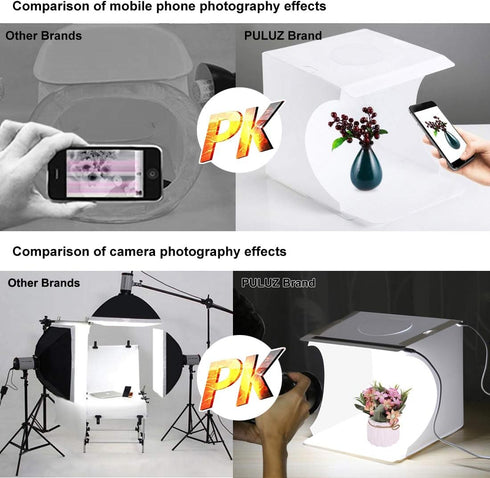 Mini Studio Light Box PULUZ 7.87in/20cm Foldable Photography Lighting Shooting Tent Kit with 40 LED Beads,6 Colors Backdrops for Small Size Items...