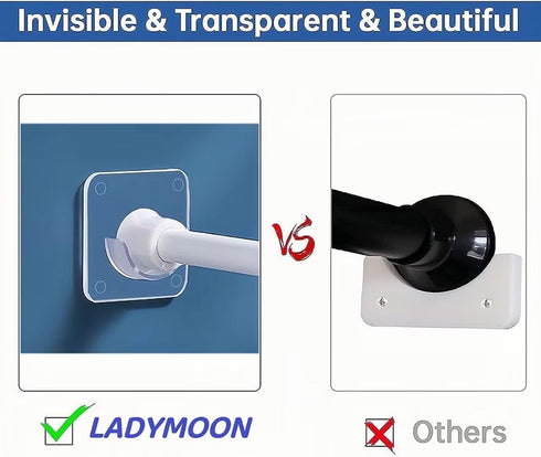LADYMOON Adhesive Shower Curtain Rod Holder 4 Pack,Transparent Tension Bracket,No Drilling(Not Included Rod)?Only For Rods Less Than 1 Inch in Dia...