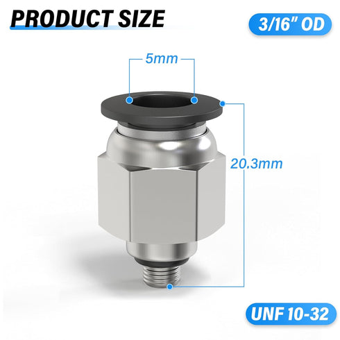 TAILONZ PNEUMATIC Male Straight 3/16 Inch Tube OD x 10-32 Inch UNF Thread Push to Connect Fittings PC-3/16-U10 (Pack of 2)...