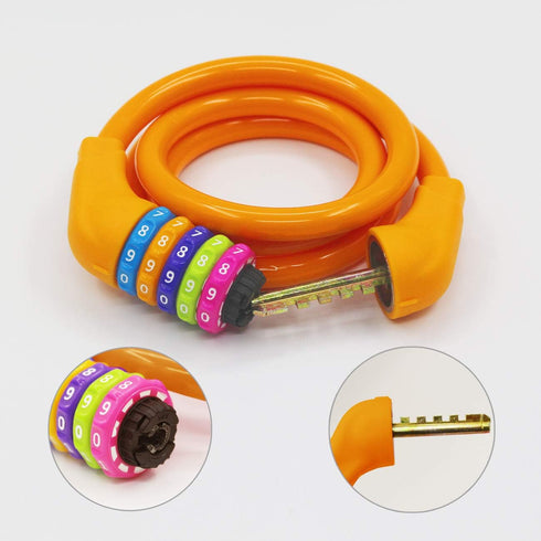 Bike Lock Cable - 4 Feet Resettable Cable Lock - Self Coiling 5 Digit Combination Bicycle Lock (Orange)...