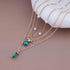 Boho Layered Emerald Pearl Choker Necklace Gold Emerald Pendant Necklace Tiny Pearl Station Necklace Green Gemstone Necklace Chain Jewelry for Wom...