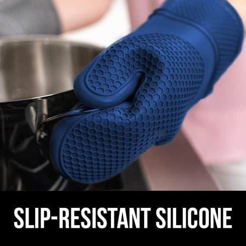 Gorilla Grip Heat and Slip Resistant Silicone Oven Mitts Set, Soft Cotton Lining, Waterproof, BPA-Free, Long Flexible Thick Gloves for Cooking, BB...