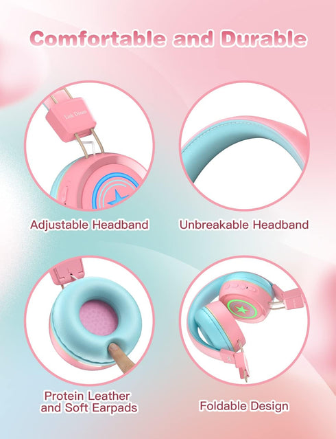 Link Dream Kids Bluetooth Headphones with Microphone for School On-Ear Headphone Toddler Children Wireless Headphone Headset with LED Lights Compa...