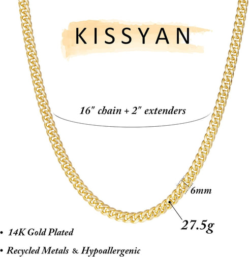 KissYan Gold Necklace for Women, 14K Gold Plated Dainty Chain Choker Chunky Figaro Snake Mariner Cuban Link Chains, Adjustable Trendy Necklaces Ha...