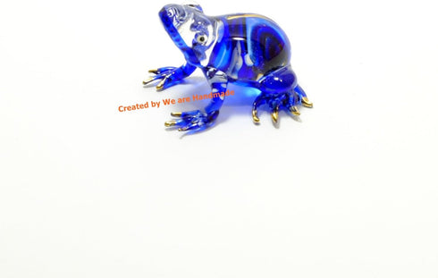 Handmade Mini 2" Glass Blue Frog Figurines Blown Glass Art/Miniature Animals/Collectible Figures Gift Ideas/Tiny Ornament Cool Stuff Decor N5...