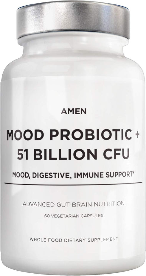 Amen Mood Probiotic Supplement 51 Billion CFU - Organic Prebiotics and Probiotics - Acidophilus Probiotic Pills, Fibers - Mood Organic Ashwagandha...