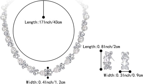 BriLove Wedding Bridal Simulated Pearl Necklace Bracelet Earrings Jewelry Set for Women Crystal Flower Collar Tennis Drop Clear Silver-Tone...