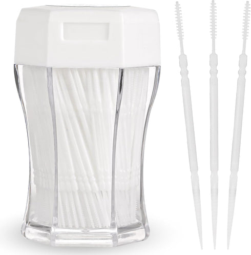 200Pcs Brushpicks 2-in-1 Interdental Brushes Toothpicks for Teeth Portable Soft Bristle Floss Picks in Clear Plastic Storage Box Double Sided Part...