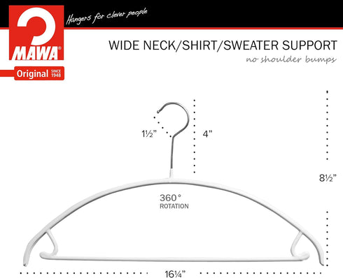 Mawa by Reston Lloyd Non Slip Metal Clothing Hanger, Smooth Shoulder Support with Skirt Hooks/Pant Bar, Model 42-U, White, Pack of 5...