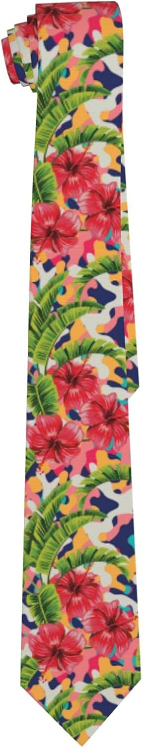 Hawaii Mens Tie Tropical Floral Palm Leaves Camo Necktie,Fun Print Woven Slim Neck Ties for Men...