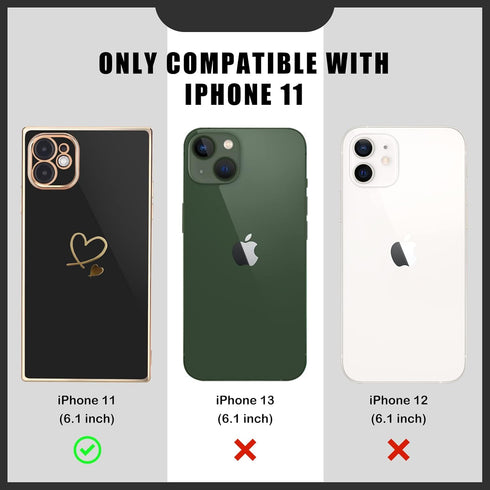 Luxury Square Case Compatible with iPhone 11, Cute Plating Gold Love Heart Pattern iPhone 11 Cover for Women & Girls Soft TPU Full Camera Lens Pro...