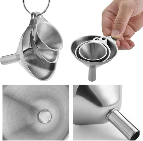 Stainless Steel Funnels, Large Small Funnel Set of 3, Food Grade Mini Metal Kitchen Funnel for Transferring Essential Oils, Liquid, Fluid, Small F...